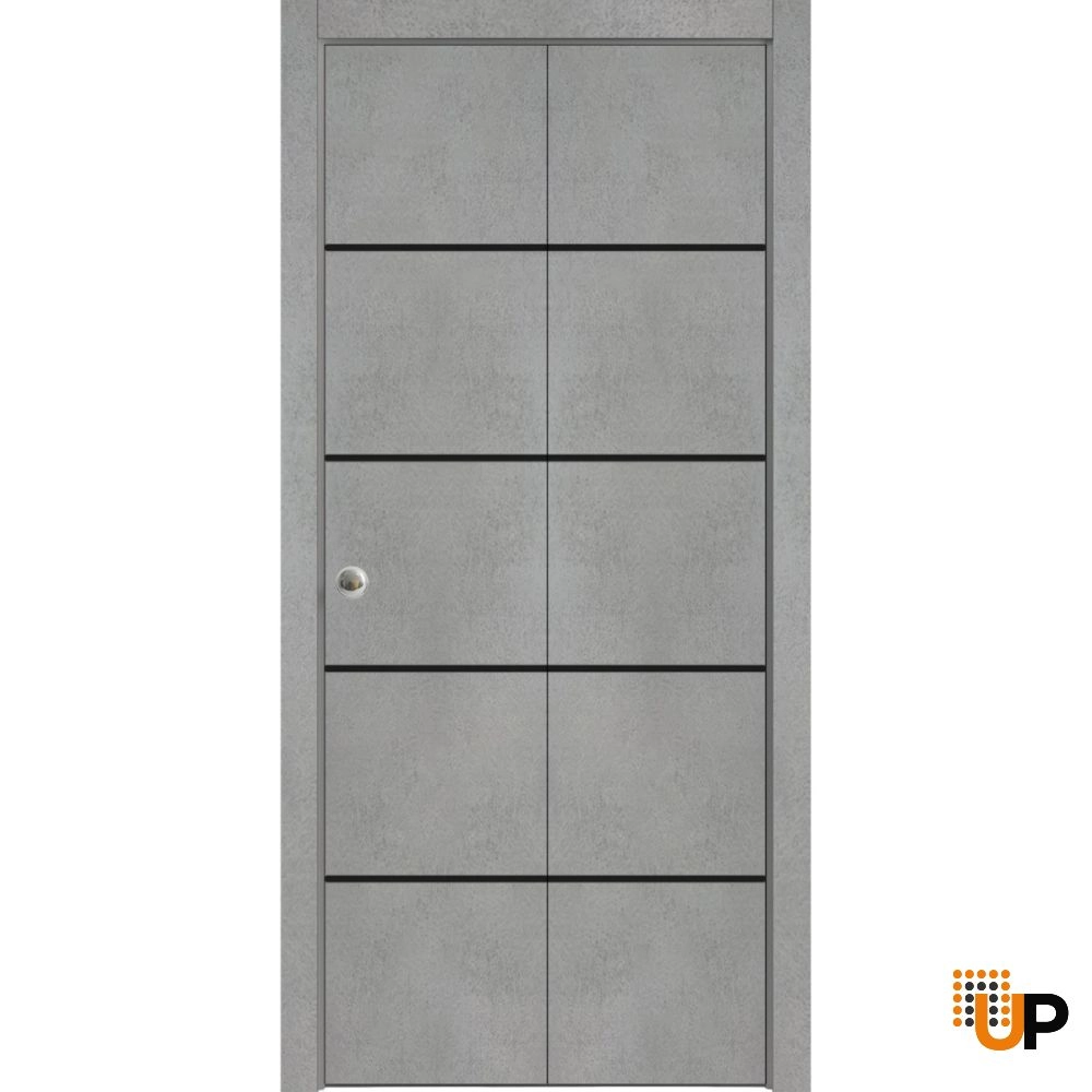 2 folding panels solid wood with honeycomb sliding modern interior bi-fold door | Planum 0015 Concrete | 36 x 80 (2* 18x80) photo#1