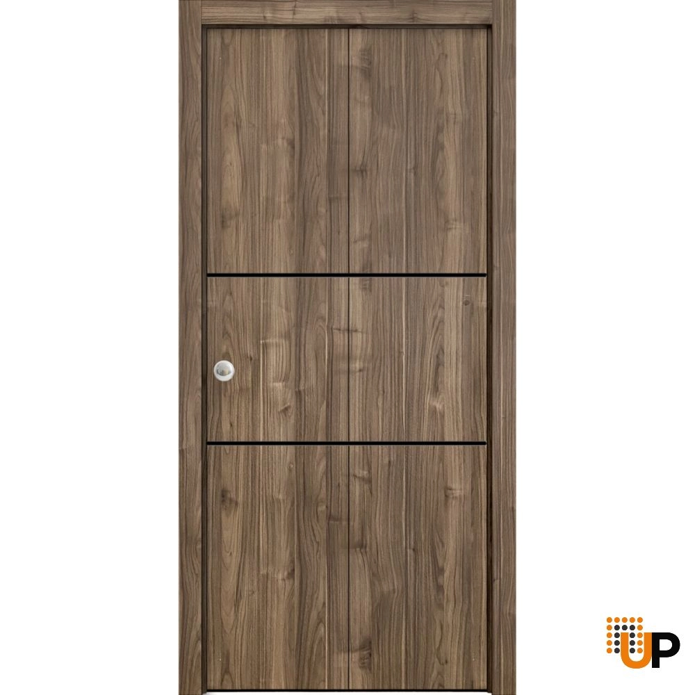 2 folding panels solid wood with honeycomb sliding modern interior bi-fold door | Planum 0014 Walnut | 36 x 80 (2* 18x80) photo#1