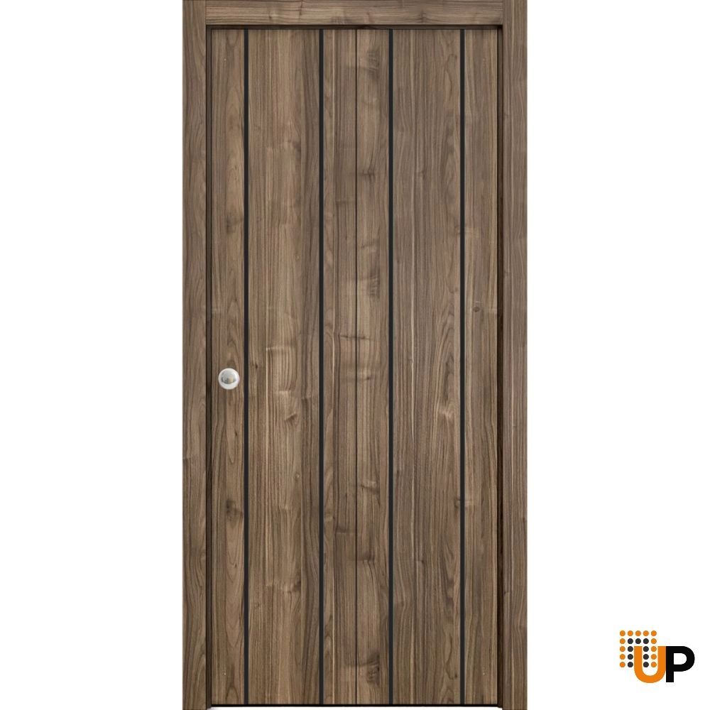 2 folding panels solid wood with honeycomb sliding modern interior bi-fold door | Planum 0017 Walnut | 36 x 80 photo#1