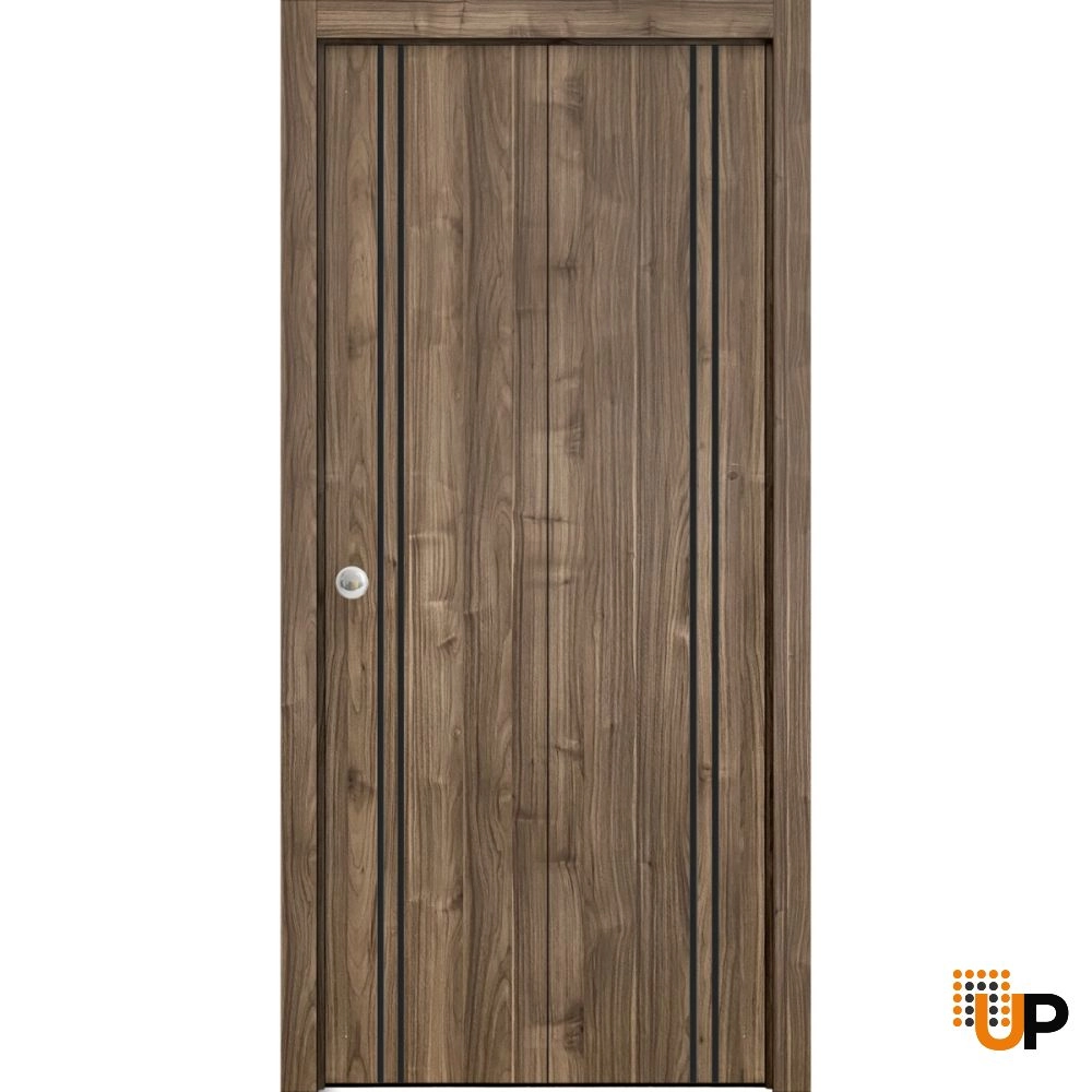 2 folding panels solid wood with honeycomb sliding modern interior bi-fold door | Planum 0016 Walnut | 36 x 80 (2* 18x80) photo#1
