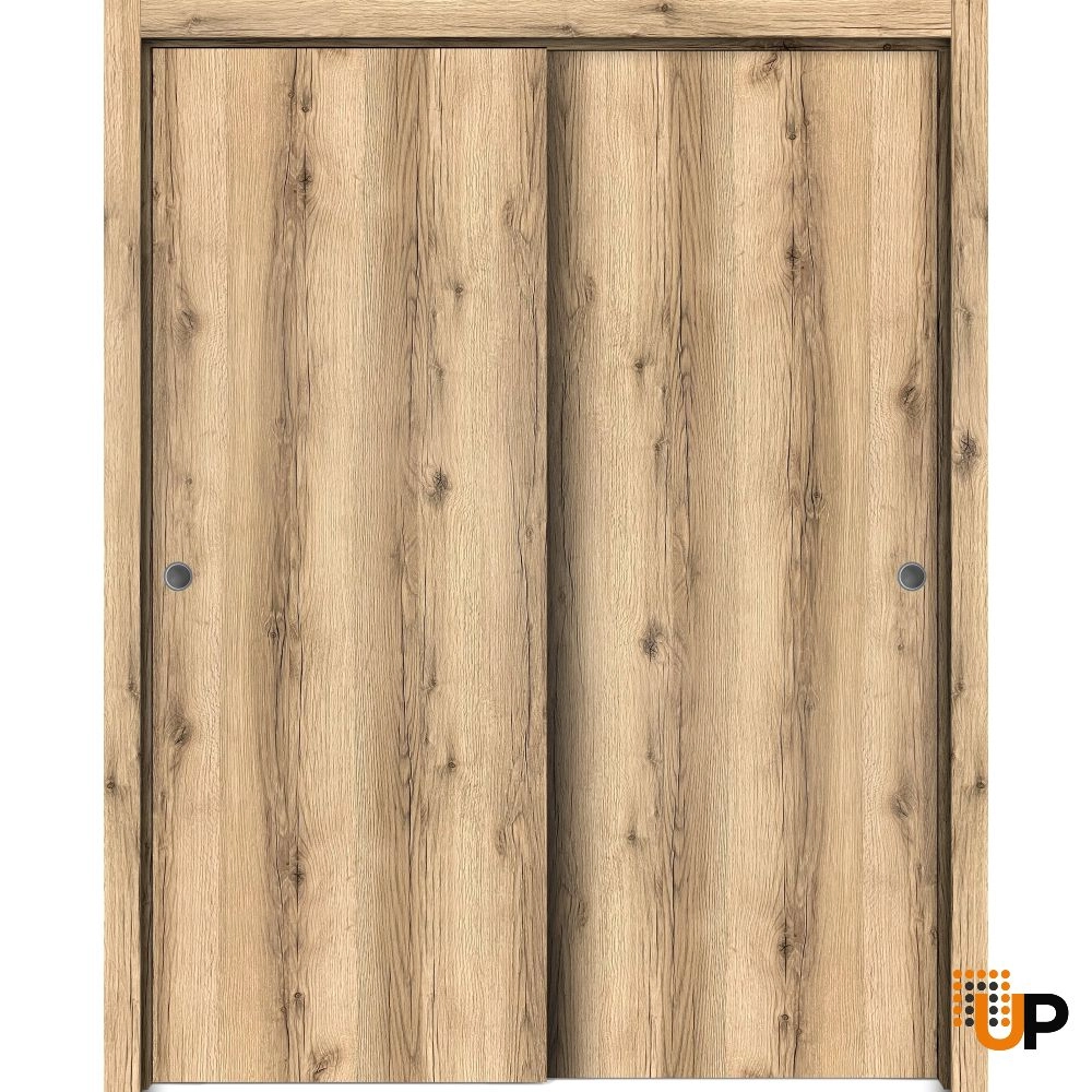 Double solid wood with honeycomb sliding modern interior closet bypass door | Planum 0010 Oak | 36 x 80 (2* 18x80) photo#1