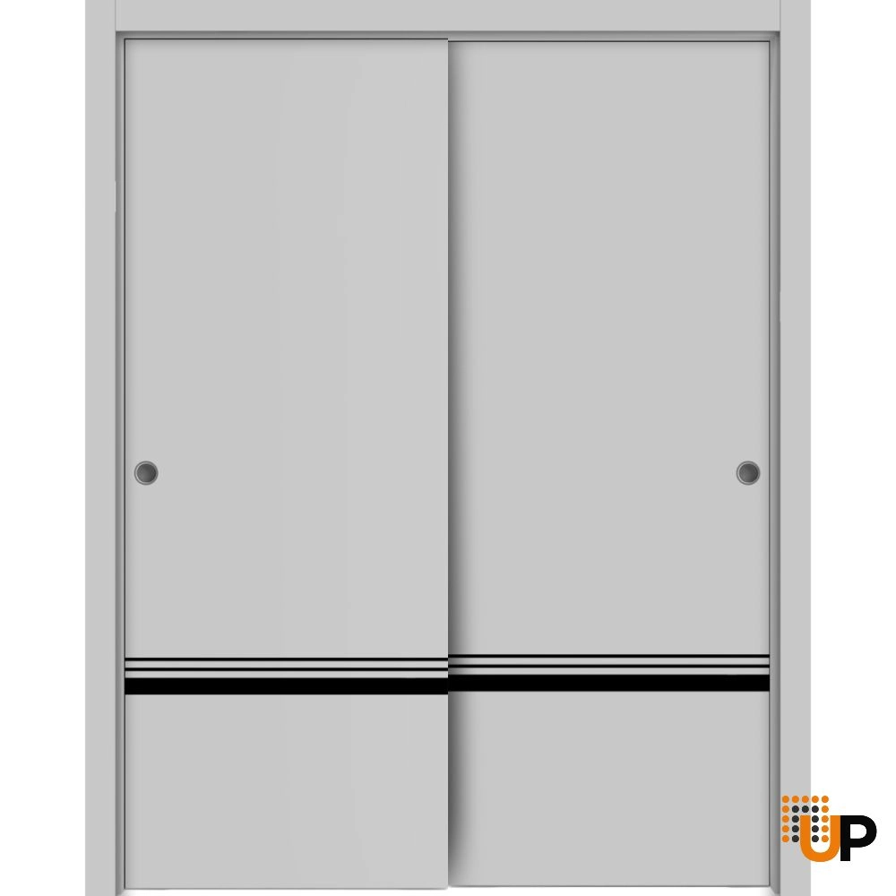 Double solid wood with honeycomb sliding modern interior closet bypass door | Planum 0012 Matte Grey | 36 x 80 (2* 18x80) photo#1