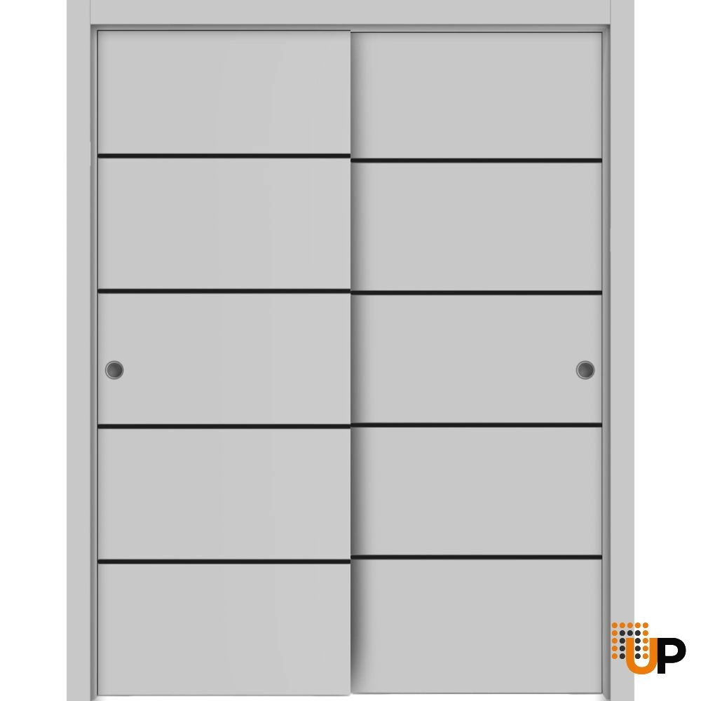 Double solid wood with honeycomb sliding modern interior closet bypass door | Planum 0015 Matte Grey | 36 x 80 (2* 18x80) photo#1