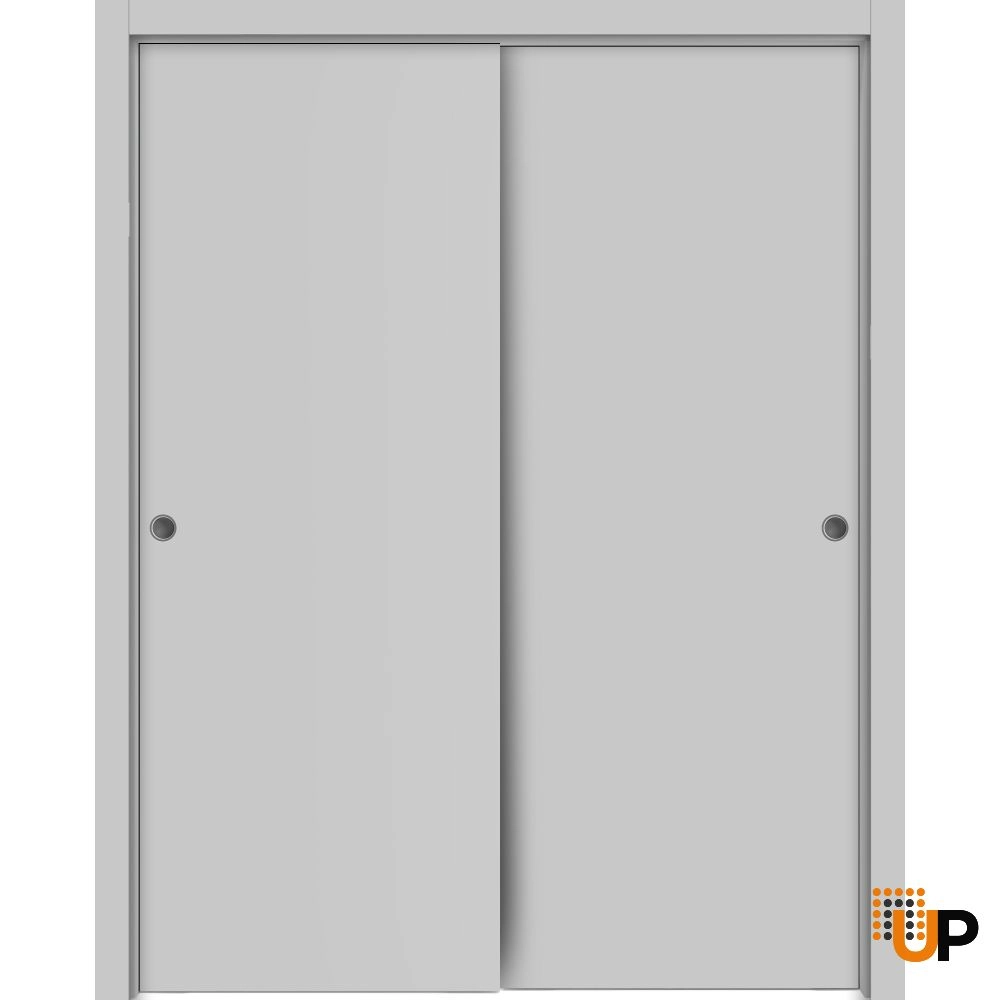 Double solid wood with honeycomb sliding modern interior closet bypass door | Planum 0010 Matte Grey | 36 x 80 (2* 18x80) photo#1