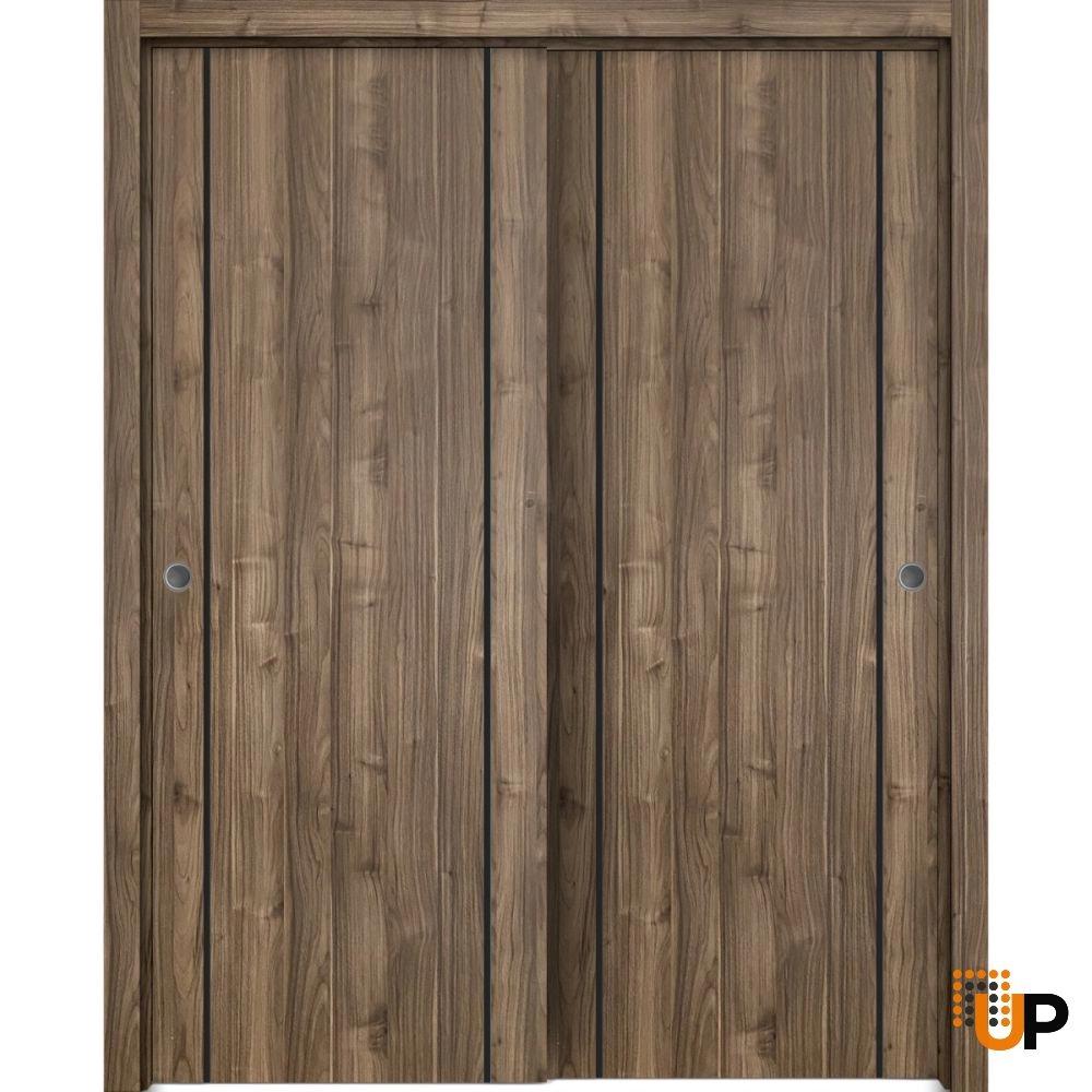 Double solid wood with honeycomb sliding modern interior closet bypass door | Planum 0017 Walnut | 36 x 80 photo#1