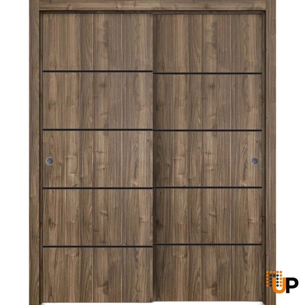 Double solid wood with honeycomb sliding modern interior closet bypass door | Planum 0015 Walnut | 36 x 80 (2* 18x80) photo#1