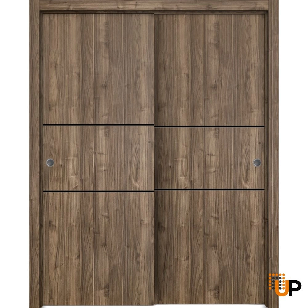 Double solid wood with honeycomb sliding modern interior closet bypass door | Planum 0014 Walnut | 36 x 80 (2* 18x80) photo#1
