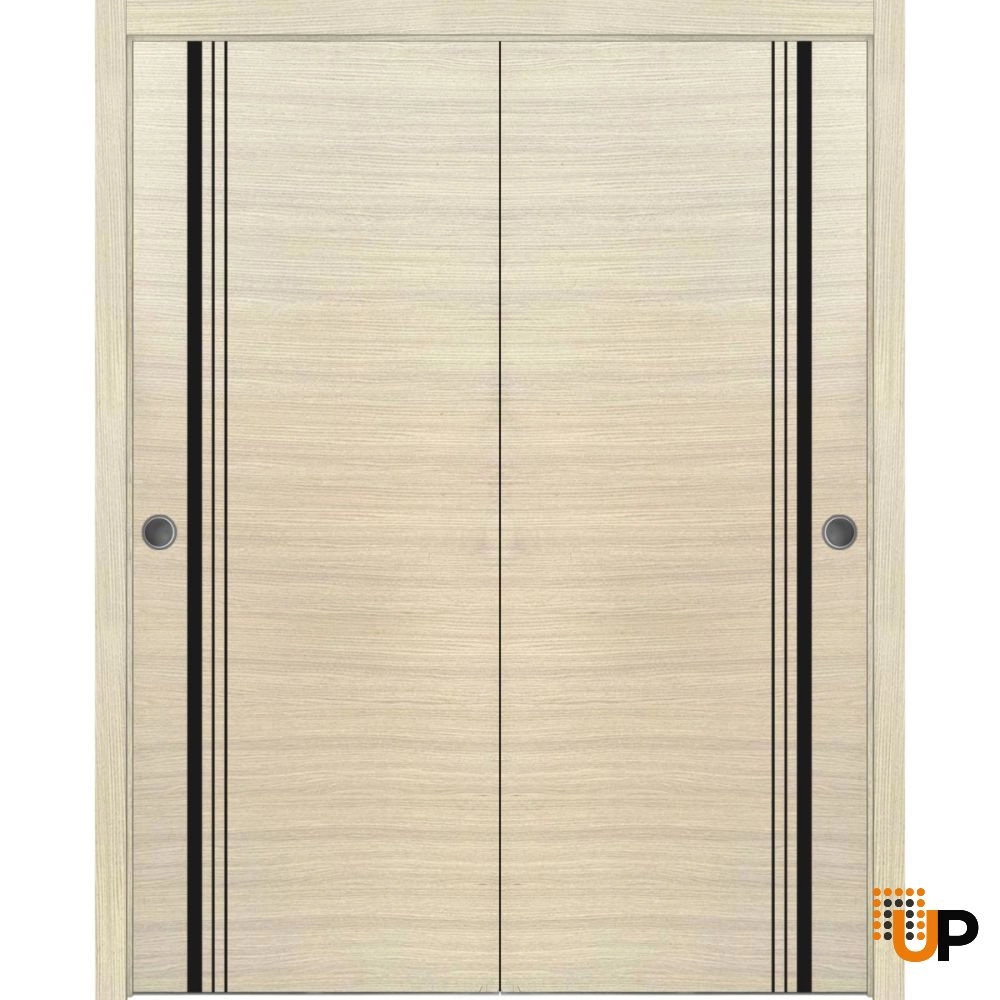 Double solid wood with honeycomb sliding flush interior closet bypass door | Planum 0011 Natural Veneer | 36 x 80 (2* 18x80) photo#1
