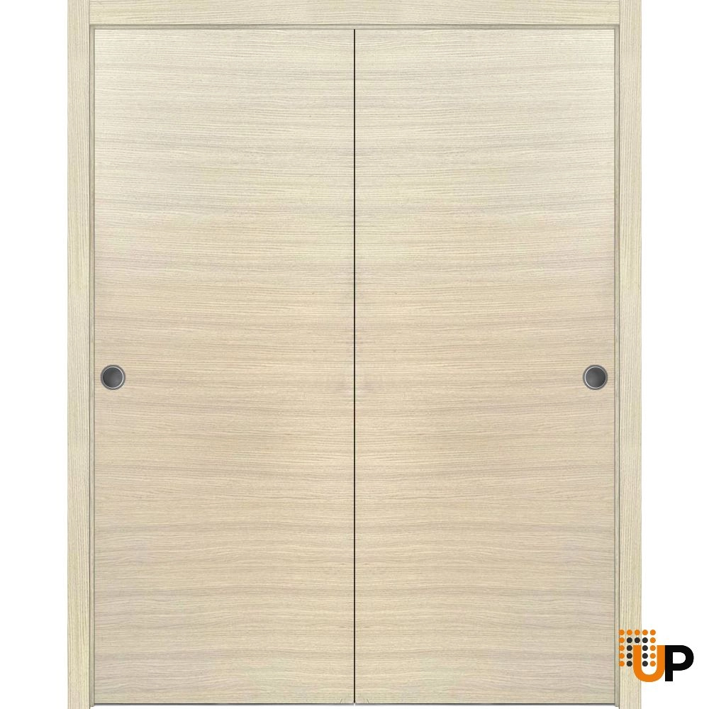 Double solid wood with honeycomb sliding modern interior closet bypass door | Planum 0010 Natural Veneer | 36 x 80 (2* 18x80) photo#1