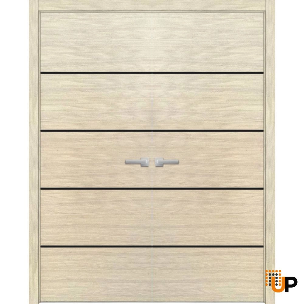 Double solid wood with honeycomb french interior swing double door | Planum 0015 Natural Veneer | 36 x 80 (2* 18x80) photo#1