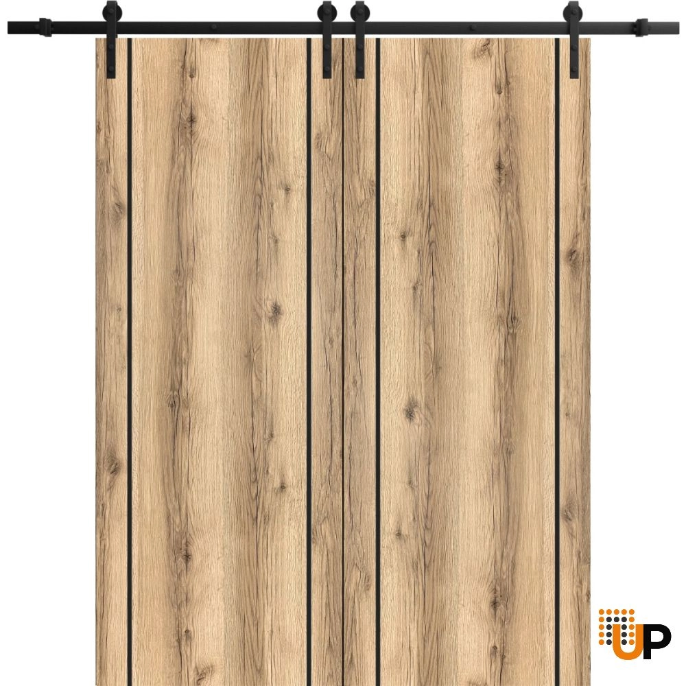Double solid wood with honeycomb sliding french interior barn double door | Planum 0017 Oak | 36 x 80 (2* 18x80) photo#1