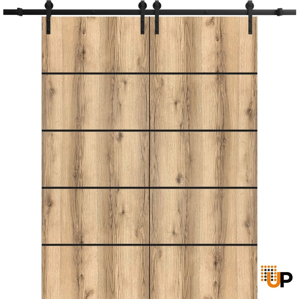 Double solid wood with honeycomb sliding french interior barn double door | Planum 0015 Oak | 36 x 80 (2* 18x80) photo#1