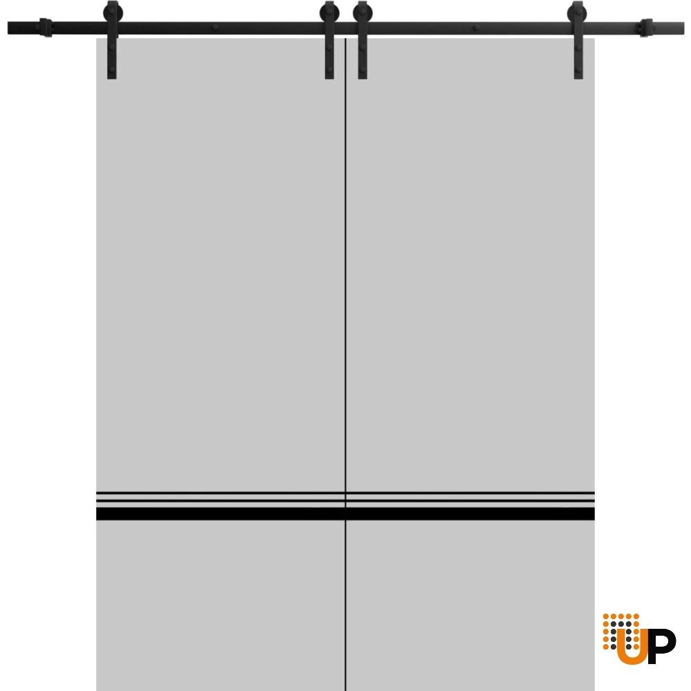 Double solid wood with honeycomb sliding french interior barn double door | Planum 0012 Matte Grey | 36 x 80 (2* 18x80) photo#1