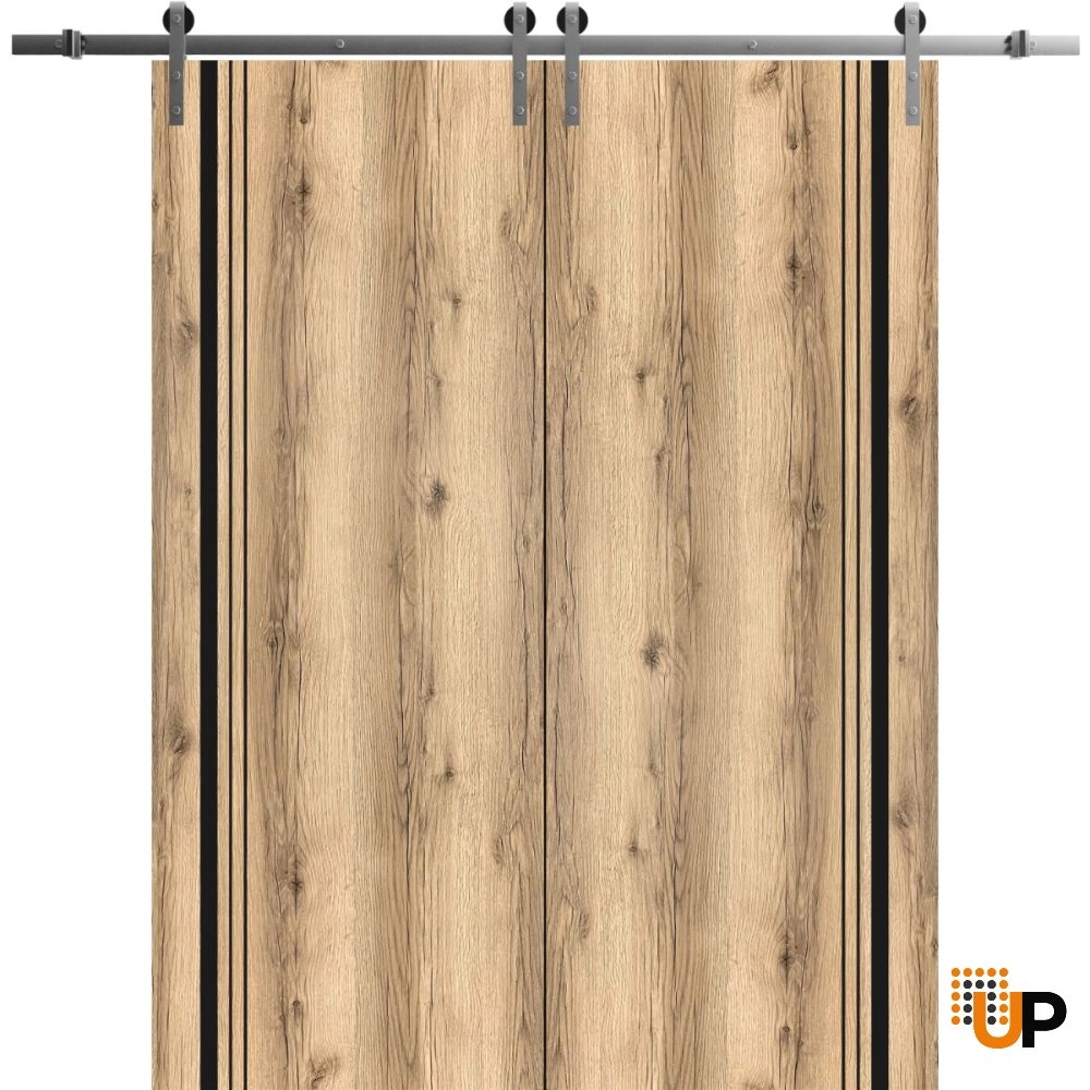Double solid wood with honeycomb sliding french interior barn double door | Planum 0011 Oak | 36 x 80 (2* 18x80) photo#1