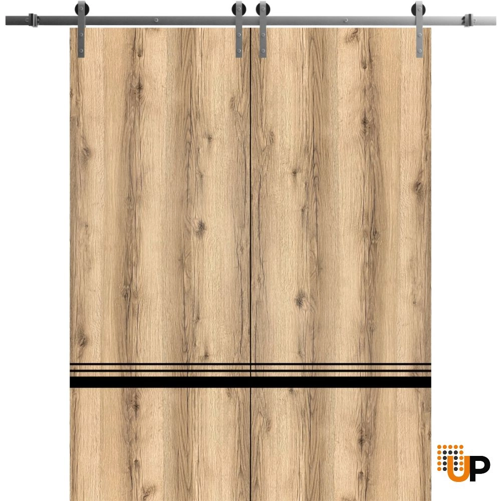 Double solid wood with honeycomb sliding french interior barn double door | Planum 0012 Oak | 36 x 80 (2* 18x80) photo#1