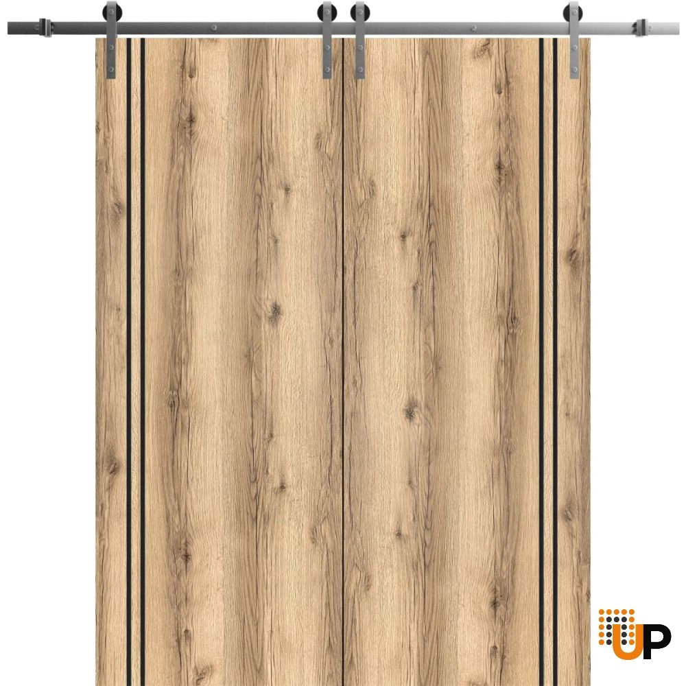 Double solid wood with honeycomb sliding french interior barn double door | Planum 0016 Oak | 36 x 80 (2* 18x80) photo#1