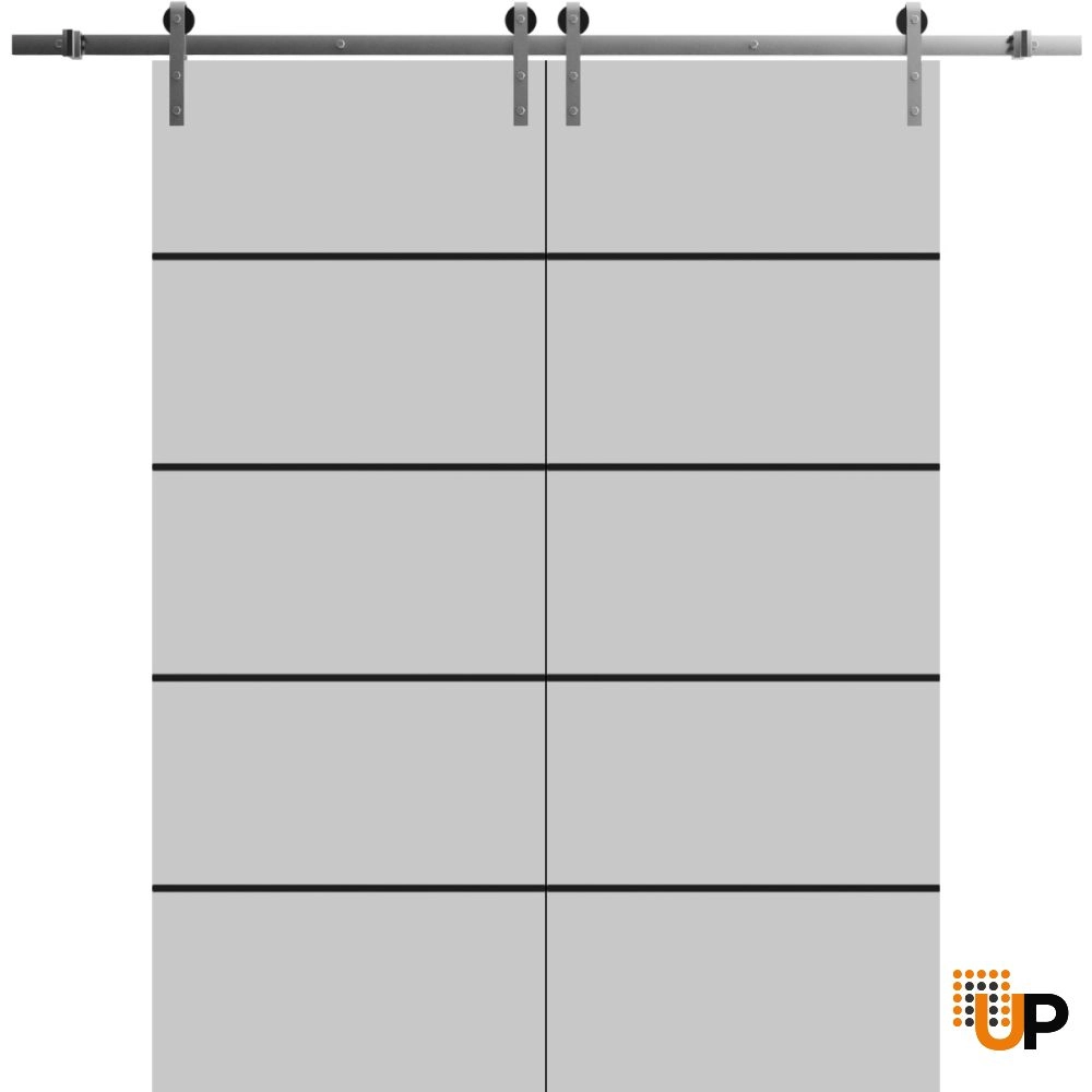 Double solid wood with honeycomb sliding french interior barn double door | Planum 0015 Matte Grey | 36 x 80 (2* 18x80) photo#1