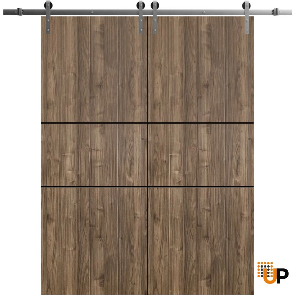Double solid wood with honeycomb sliding french interior barn double door | Planum 0014 Walnut | 36 x 80 (2* 18x80) photo#1