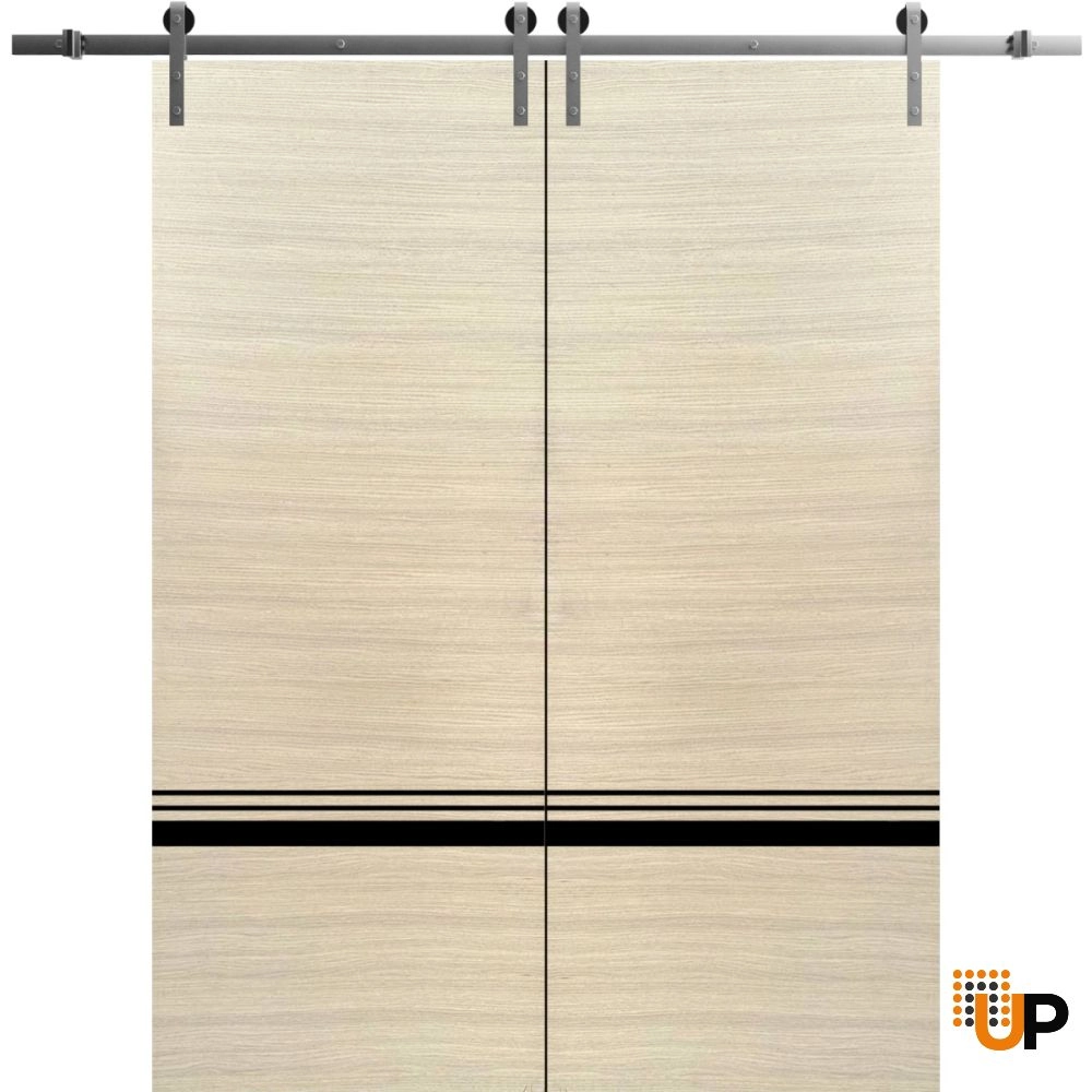 Double solid wood with honeycomb sliding french interior barn double door | Planum 0012 Natural Veneer | 36 x 80 (2* 18x80) photo#1