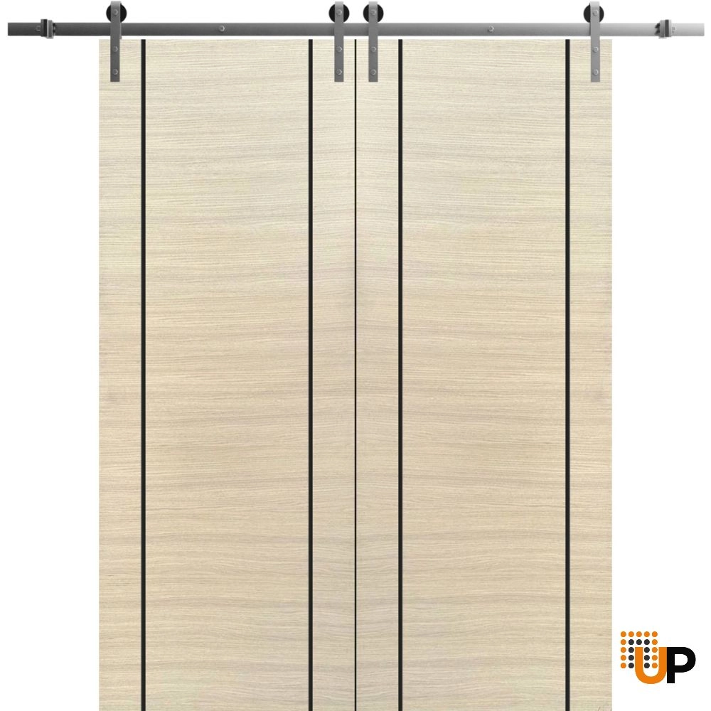 Double solid wood with honeycomb sliding french interior barn double door | Planum 0017 Natural Veneer | 36 x 80 (2* 18x80) photo#1