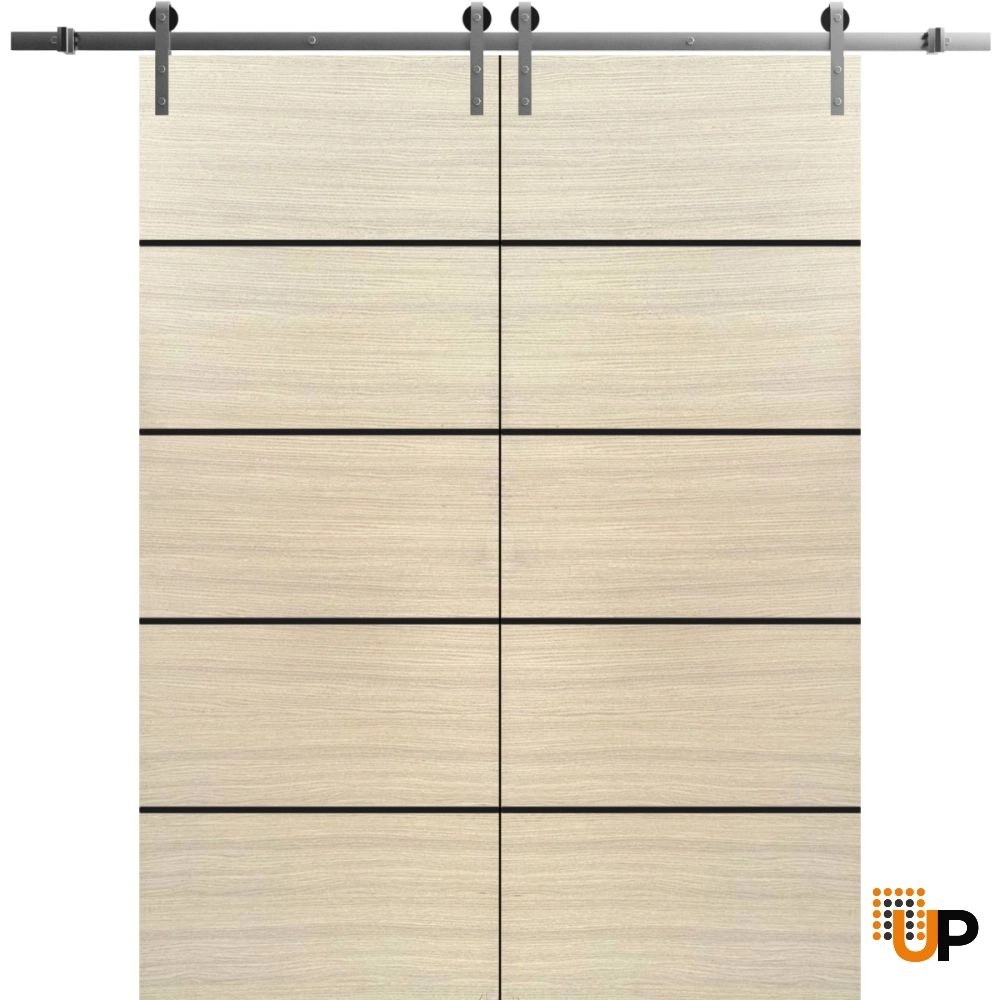 Double solid wood with honeycomb sliding french interior barn double door | Planum 0015 Natural Veneer | 36 x 80 (2* 18x80) photo#1