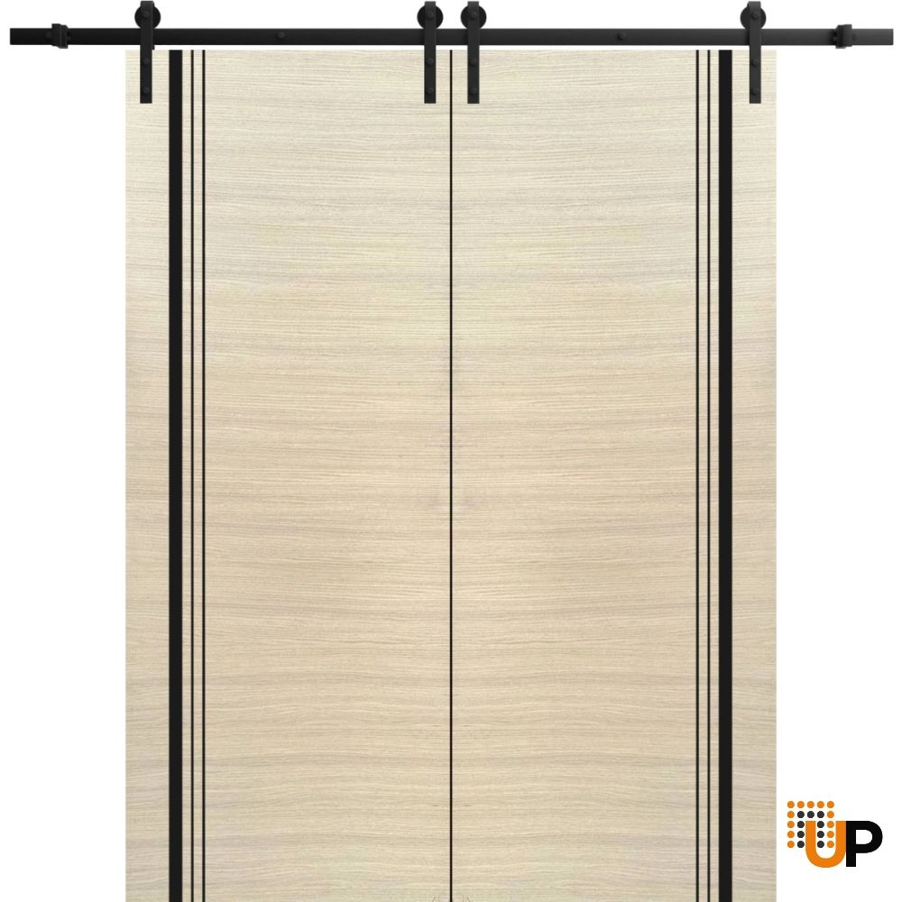 Double solid wood with honeycomb sliding french interior barn double door | Planum 0011 Natural Veneer | 36 x 80 (2* 18x80) photo#1