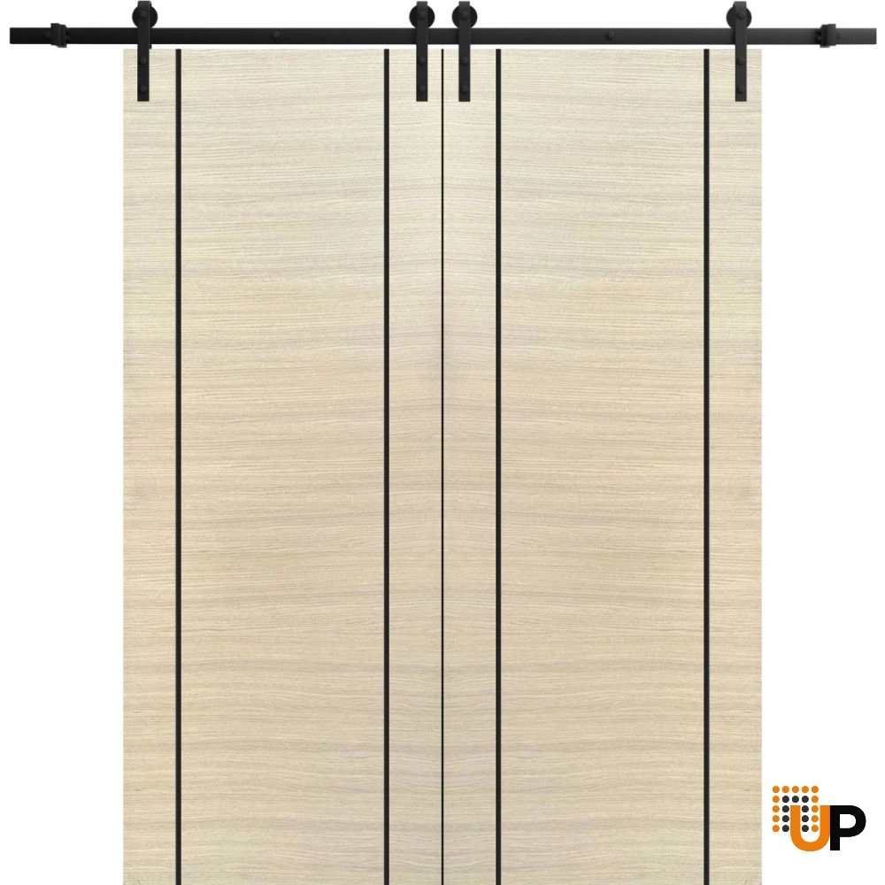 Double solid wood with honeycomb sliding french interior barn double door | Planum 0017 Natural Veneer | 36 x 80 (2* 18x80) photo#1