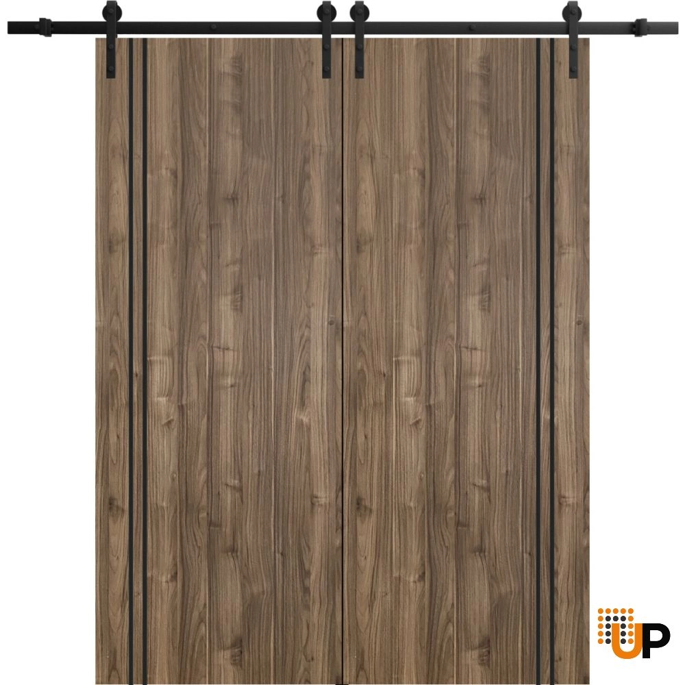 Double solid wood with honeycomb sliding french interior barn double door | Planum 0016 Walnut | 36 x 80 (2* 18x80) photo#1
