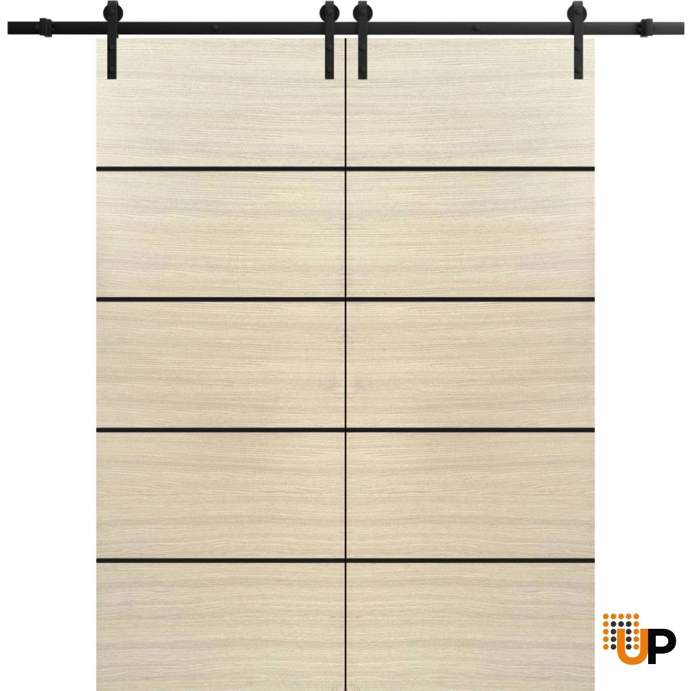 Double solid wood with honeycomb sliding french interior barn double door | Planum 0015 Natural Veneer | 36 x 80 (2* 18x80) photo#1