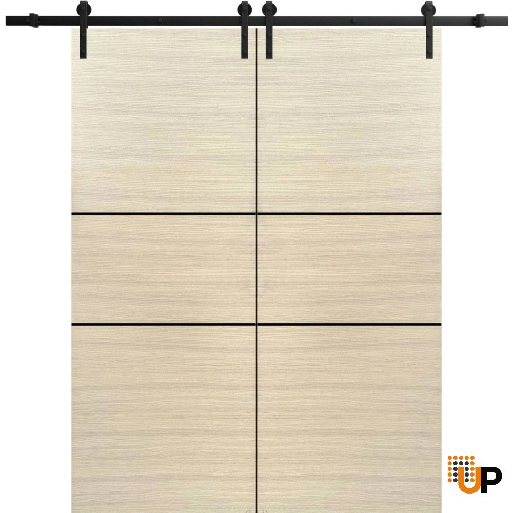 Double solid wood with honeycomb sliding french interior barn double door | Planum 0014 Natural Veneer | 36 x 80 (2* 18x80) photo#1