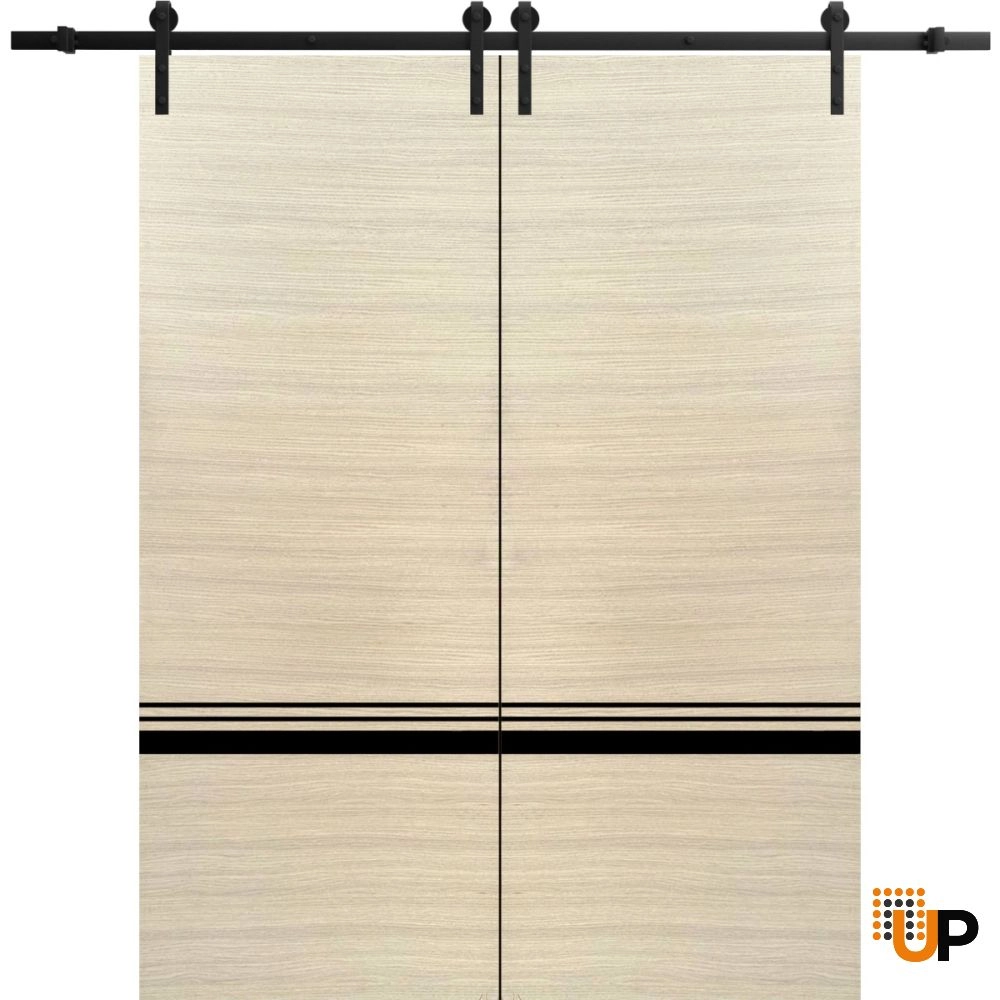 Double solid wood with honeycomb sliding french interior barn double door | Planum 0012 Natural Veneer | 36 x 80 (2* 18x80) photo#1