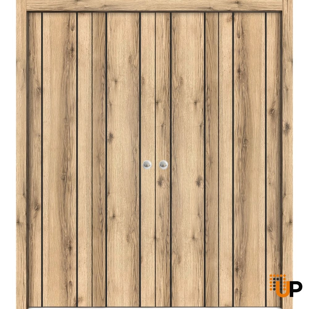 4 folding panels solid wood with honeycomb sliding modern interior bi-fold double door | Planum 0017 Oak | 72 x 80 (4* 18x80) photo#1