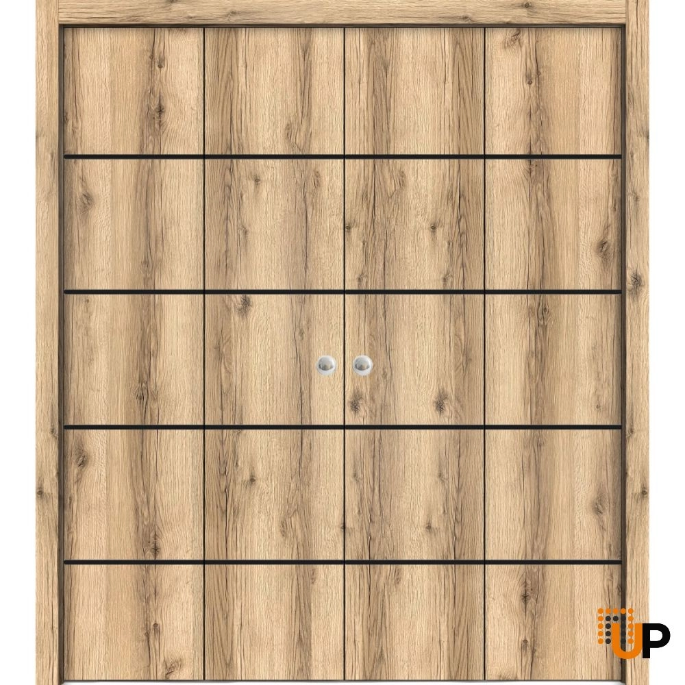 4 folding panels solid wood with honeycomb sliding modern interior bi-fold double door | Planum 0015 Oak | 72 x 80 (4* 18x80) photo#1
