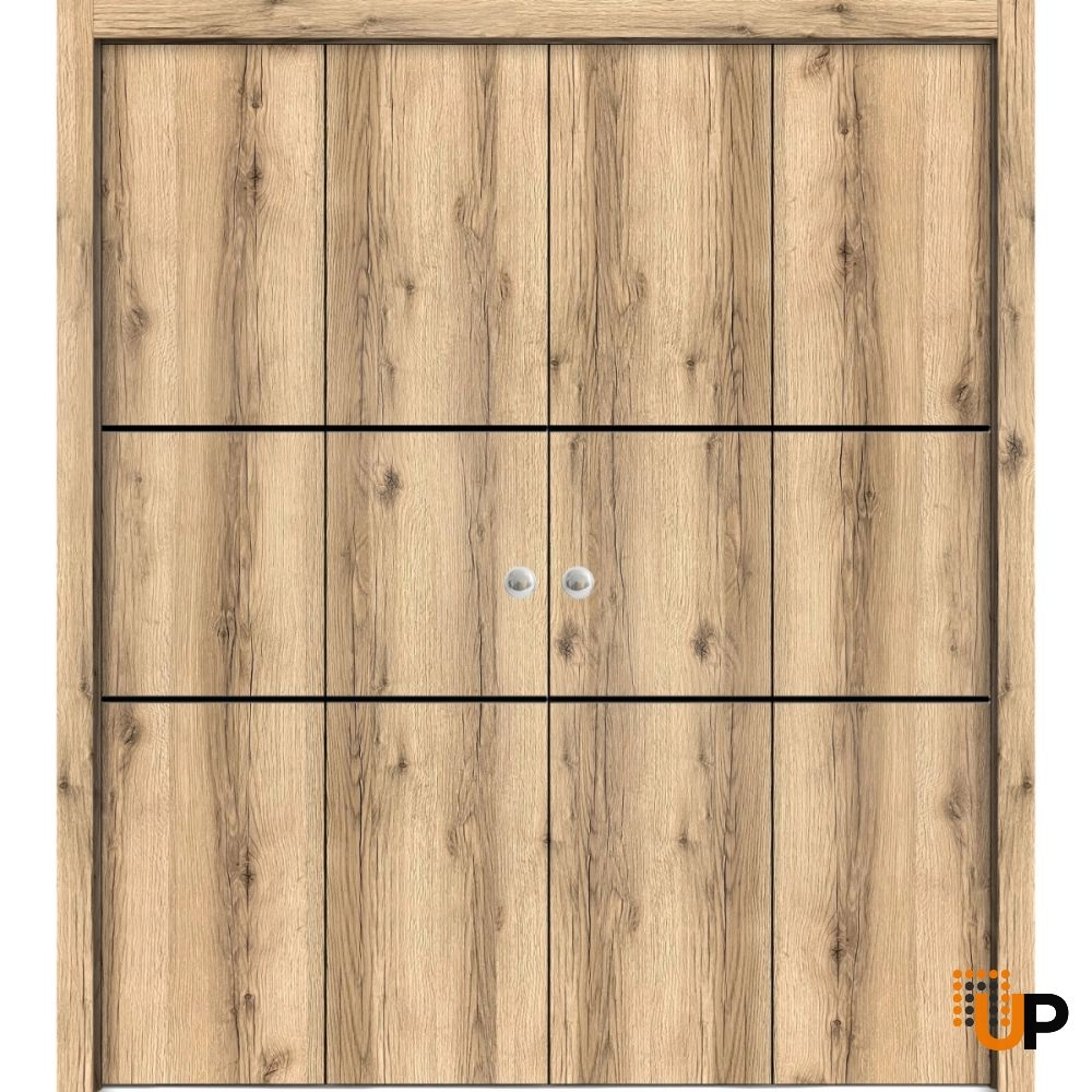 4 folding panels solid wood with honeycomb sliding flush interior bi-fold double door | Planum 0014 Oak | 72 x 80 (4* 18x80) photo#1