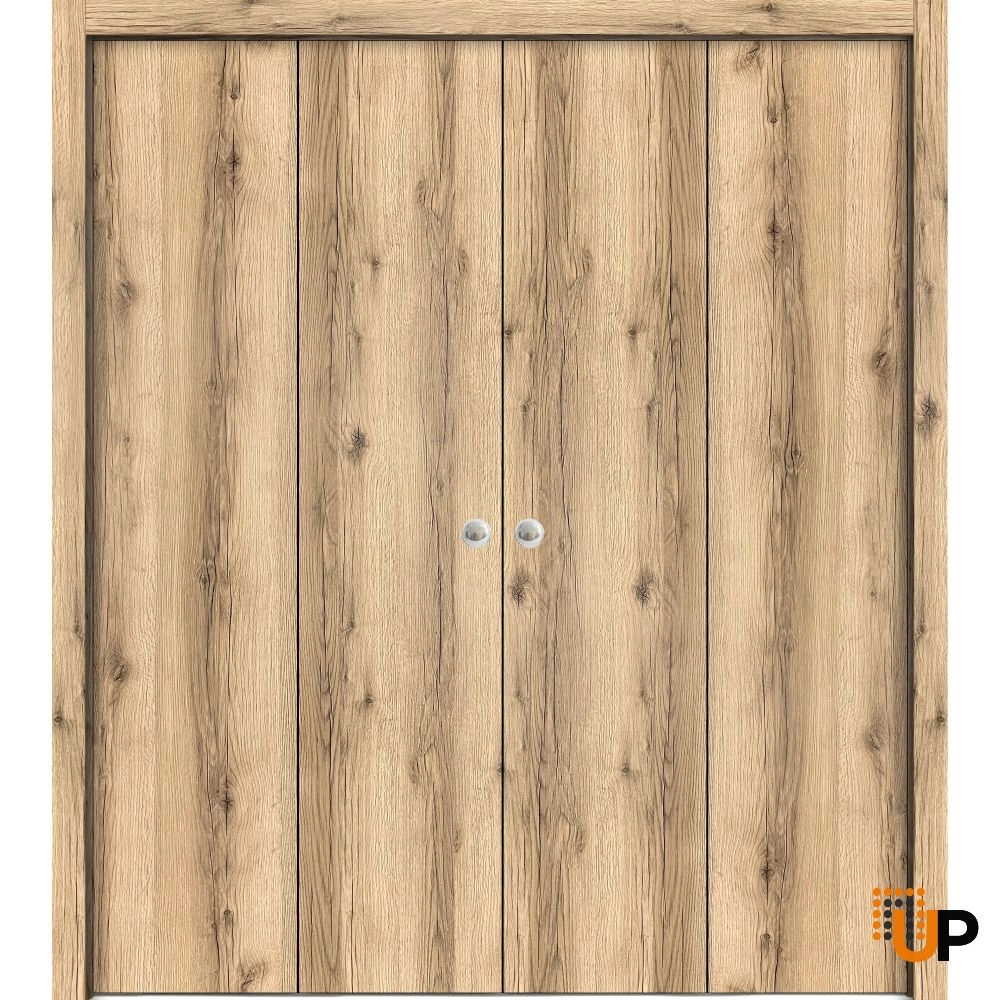 4 folding panels solid wood with honeycomb sliding modern interior bi-fold double door | Planum 0010 Oak | 72 x 80 (4* 18x80) photo#1
