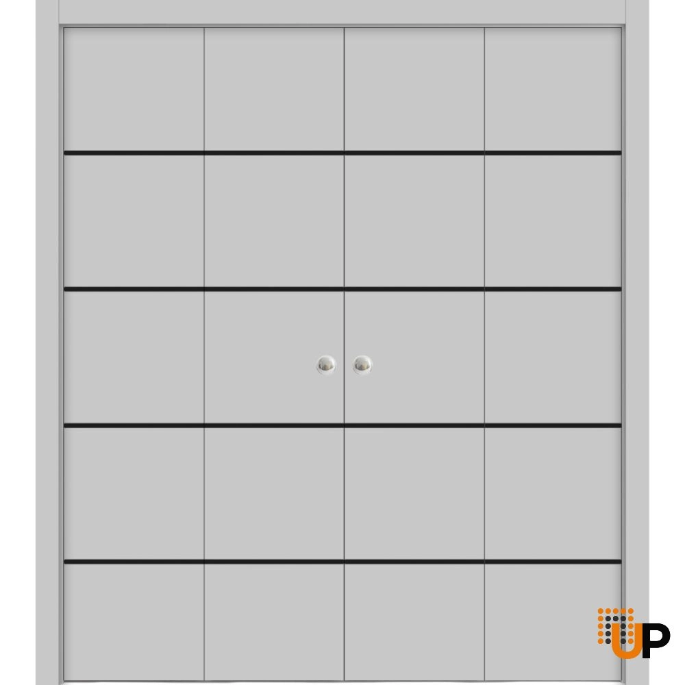 4 folding panels solid wood with honeycomb sliding modern interior bi-fold double door | Planum 0015 Matte Grey | 72 x 80 (4* 18x80) photo#1