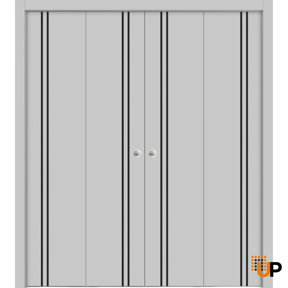 4 folding panels solid wood with honeycomb sliding modern interior bi-fold double door | Planum 0016 Matte Grey | 72 x 80 (4* 18x80) photo#1