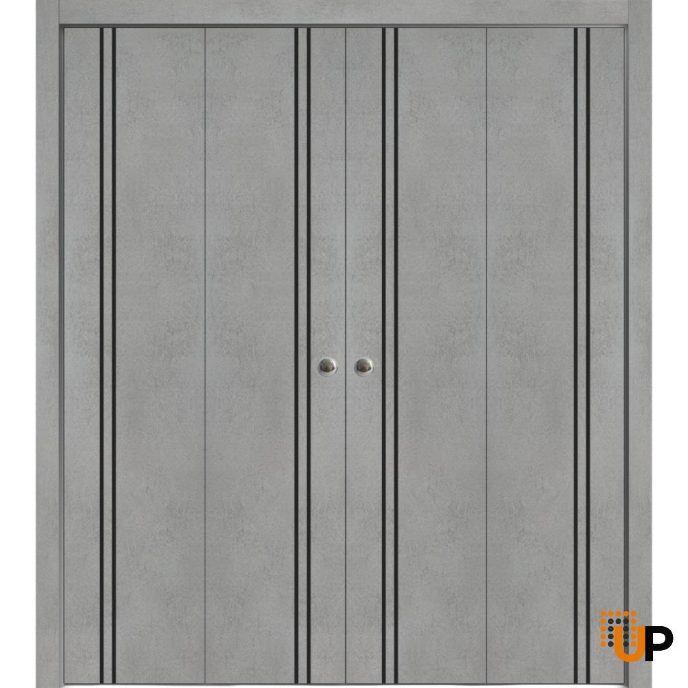 4 folding panels solid wood with honeycomb sliding flush interior bi-fold double door | Planum 0016 Concrete | 72 x 80 (4* 18x80) photo#1