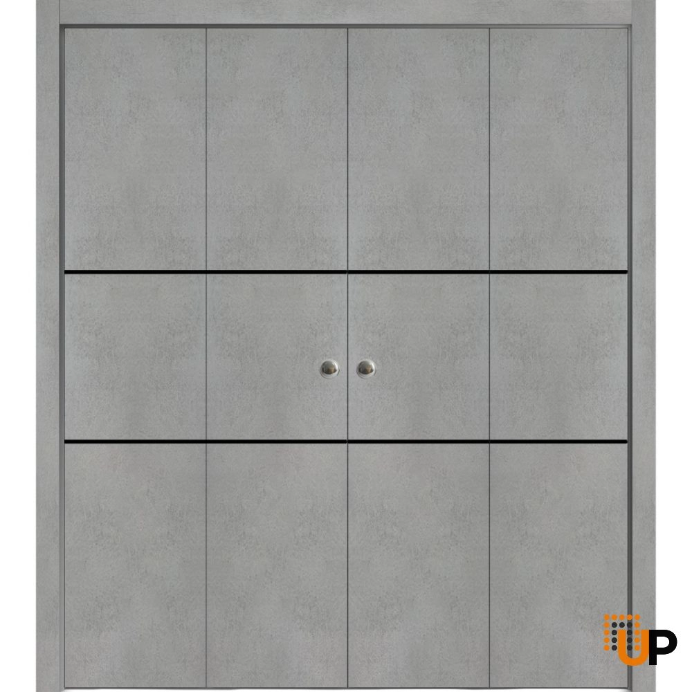 4 folding panels solid wood with honeycomb sliding modern interior bi-fold double door | Planum 0014 Concrete | 72 x 80 (4* 18x80) photo#1