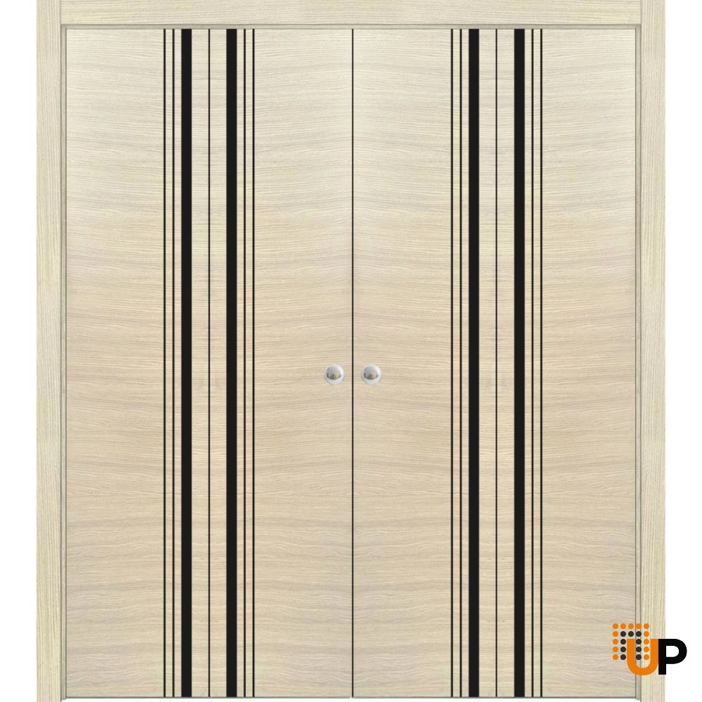 4 folding panels solid wood with honeycomb sliding modern interior bi-fold double door | Planum 0011 Natural Veneer | 72 x 80 (4* 18x80) photo#1