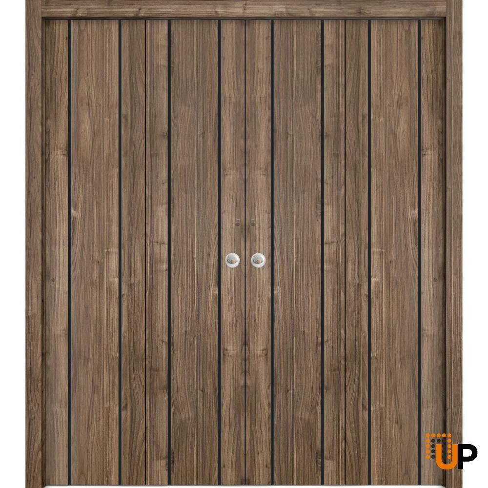 4 folding panels solid wood with honeycomb sliding modern interior bi-fold double door | Planum 0017 Walnut | 72 x 80 photo#1