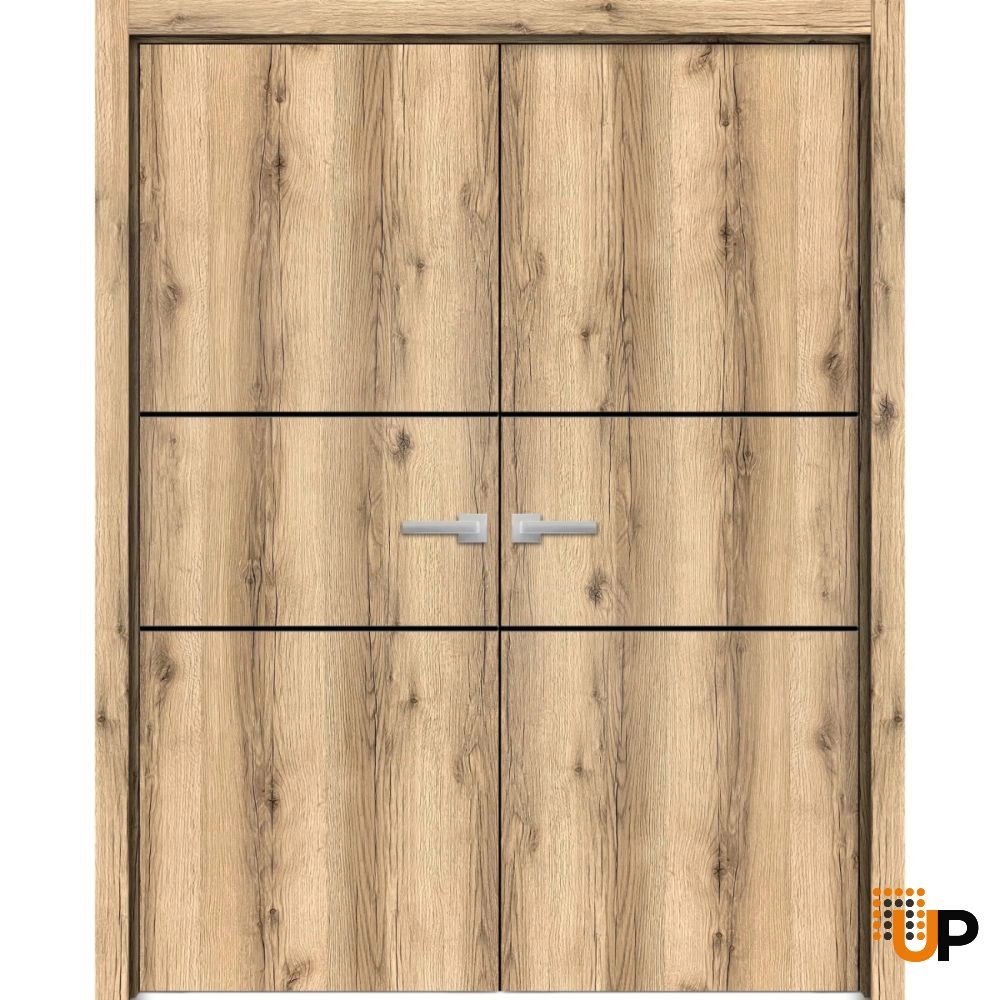 Double solid wood with honeycomb french interior swing double door | Planum 0014 Oak | 36 x 80 (2* 18x80) photo#1