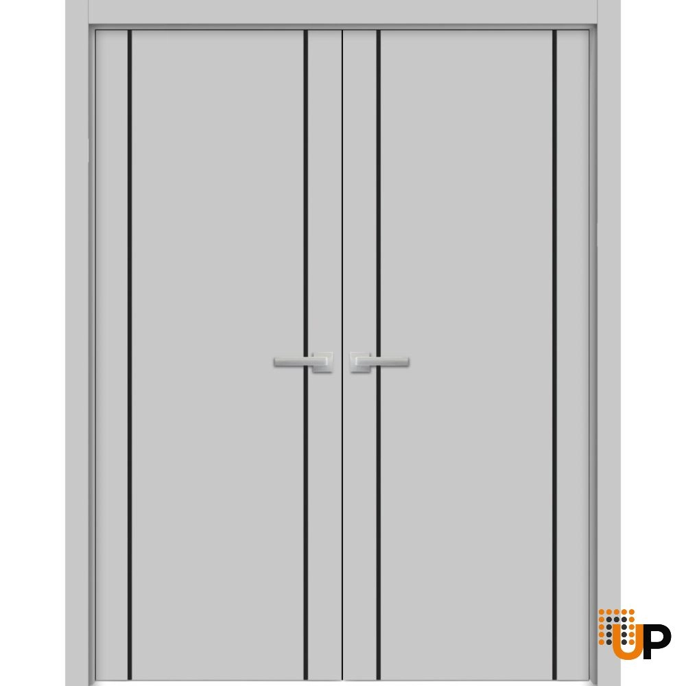 Double solid wood with honeycomb french interior swing double door | Planum 0017 Matte Grey | 36 x 80 photo#1