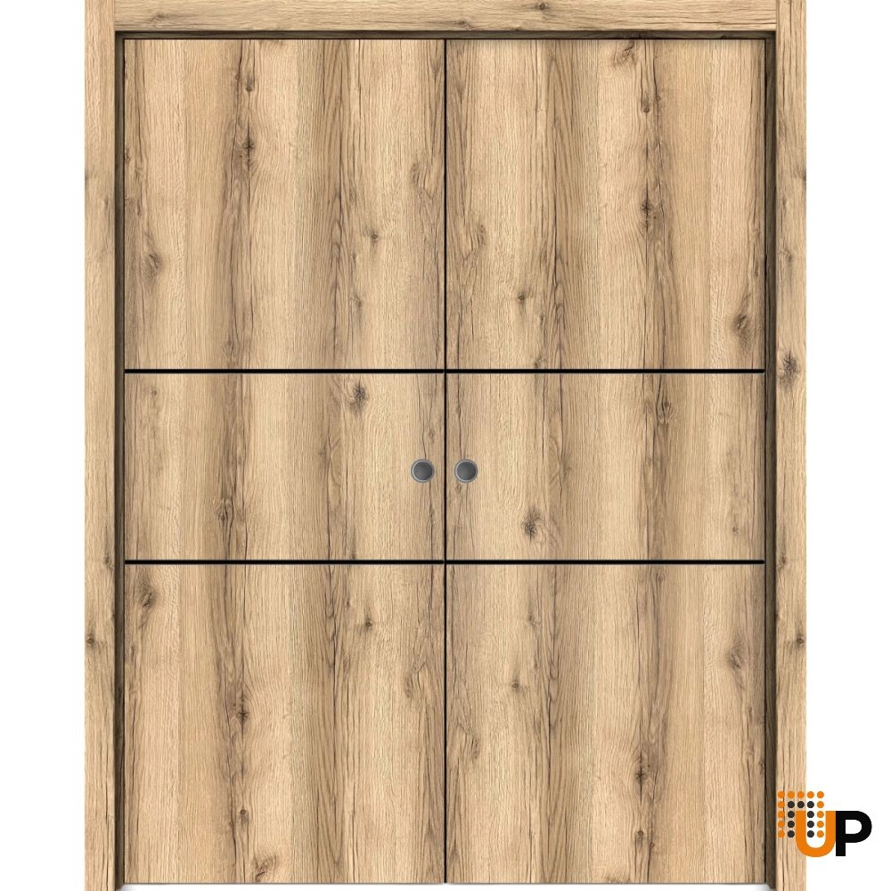 Double solid wood with honeycomb sliding modern interior pocket double door | Planum 0014 Oak | 36 x 80 (2* 18x80) photo#1