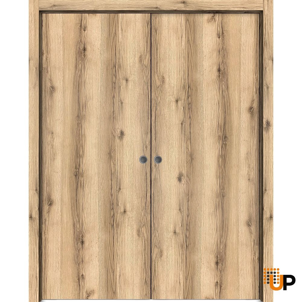 Double solid wood with honeycomb sliding modern interior pocket double door | Planum 0010 Oak | 36 x 80 (2* 18x80) photo#1