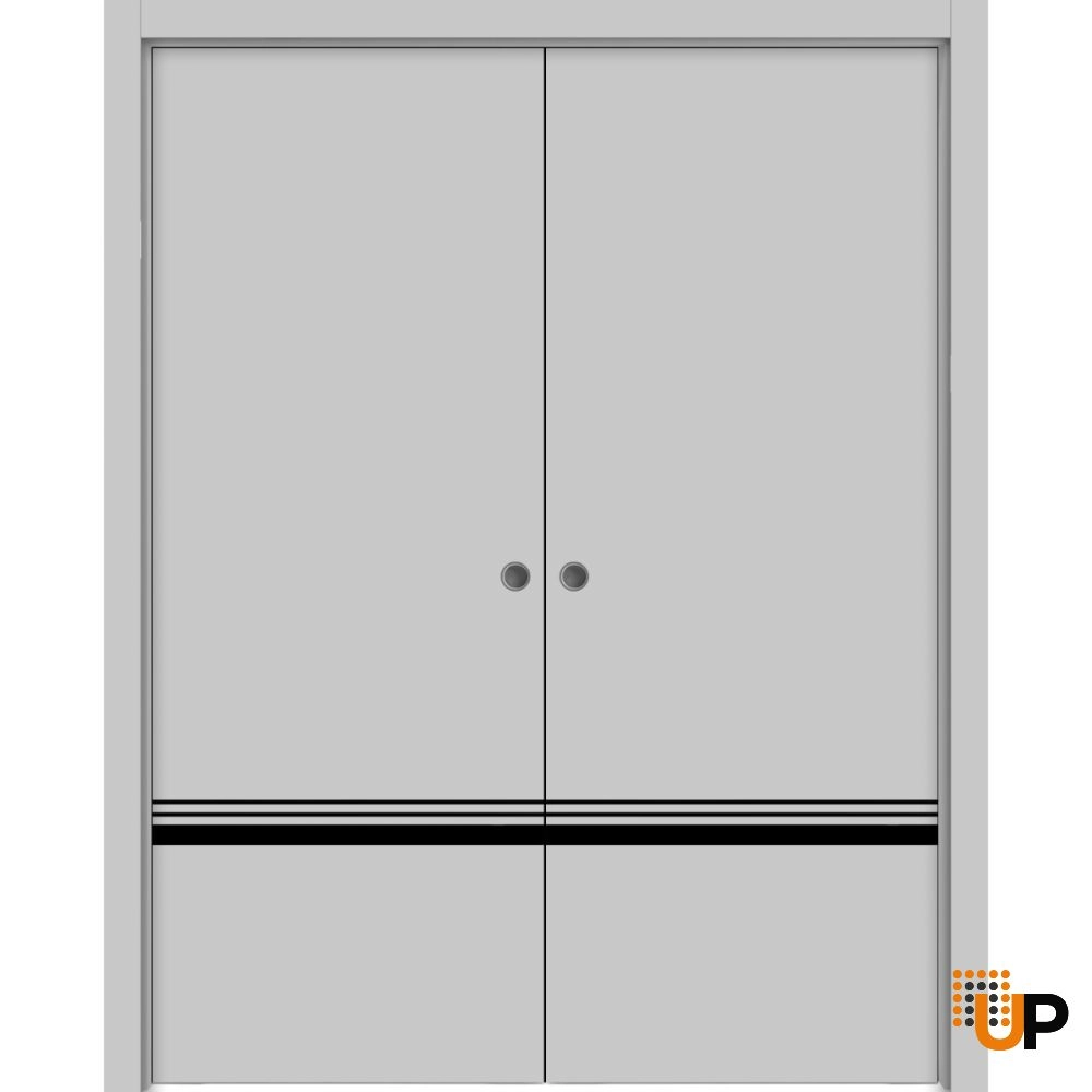 Double solid wood with honeycomb sliding modern interior pocket double door | Planum 0012 Matte Grey | 36 x 80 (2* 18x80) photo#1