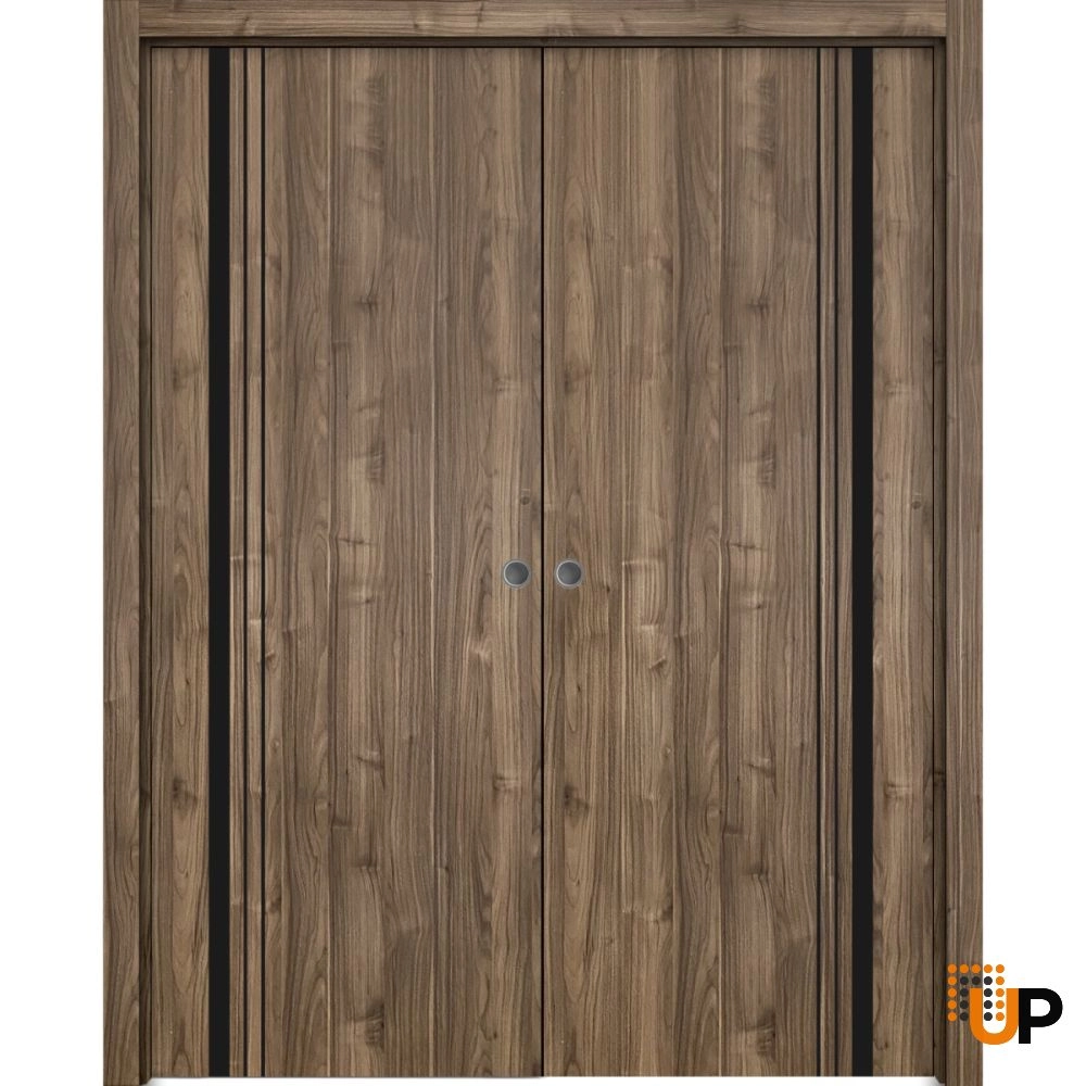 Double solid wood with honeycomb sliding modern interior pocket double door | Planum 0011 Walnut | 36 x 80 (2* 18x80) photo#1
