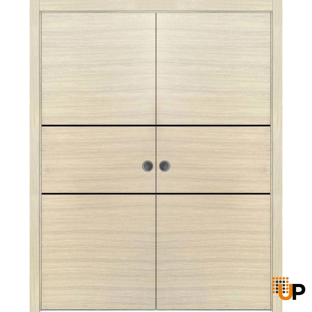 Double solid wood with honeycomb sliding modern interior pocket double door | Planum 0014 Natural Veneer | 36 x 80 (2* 18x80) photo#1