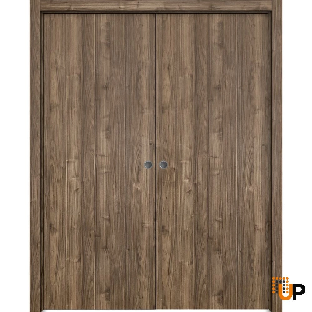 Double solid wood with honeycomb sliding modern interior pocket double door | Planum 0010 Walnut | 36 x 80 (2* 18x80) photo#1