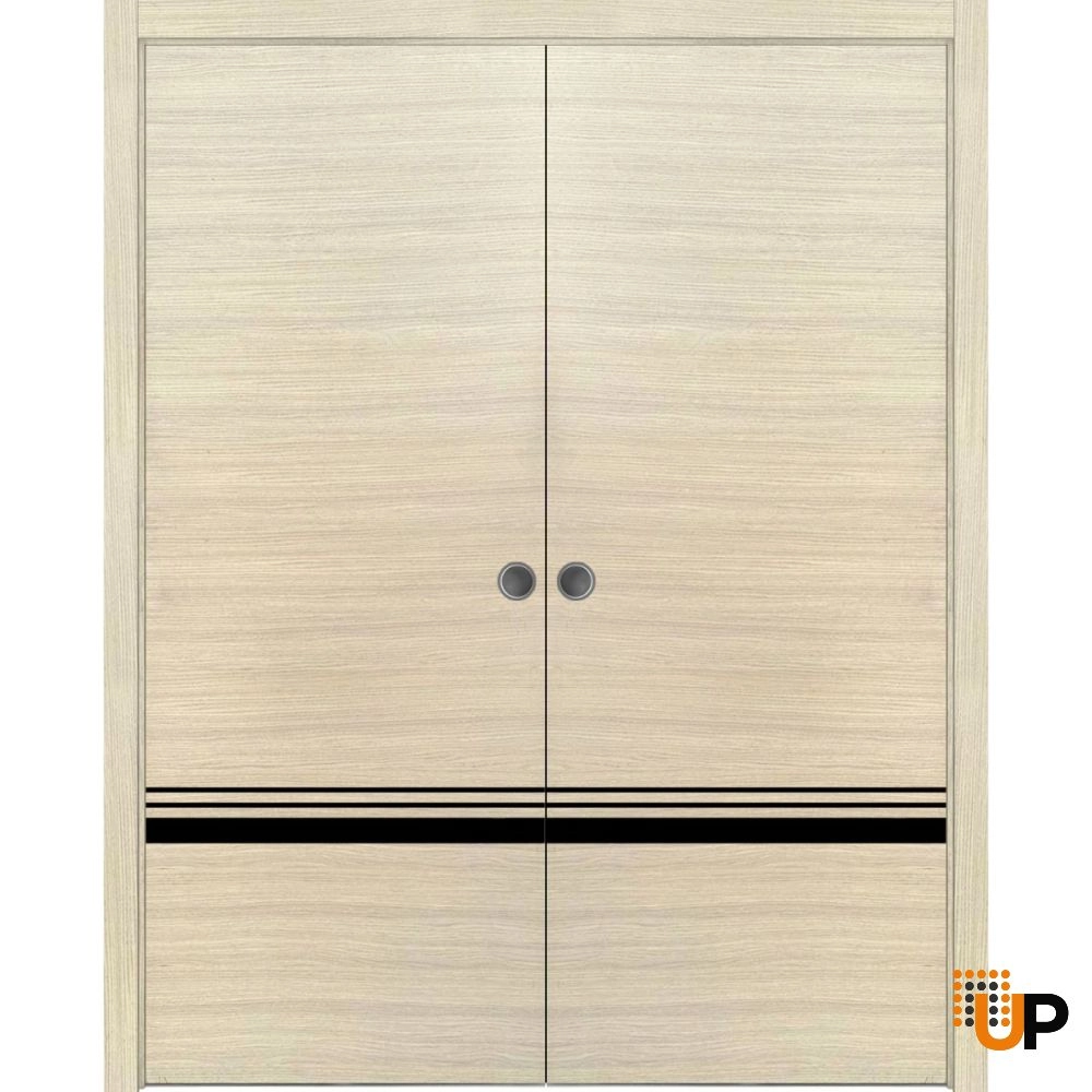 Double solid wood with honeycomb sliding modern interior pocket double door | Planum 0012 Natural Veneer | 36 x 80 (2* 18x80) photo#1
